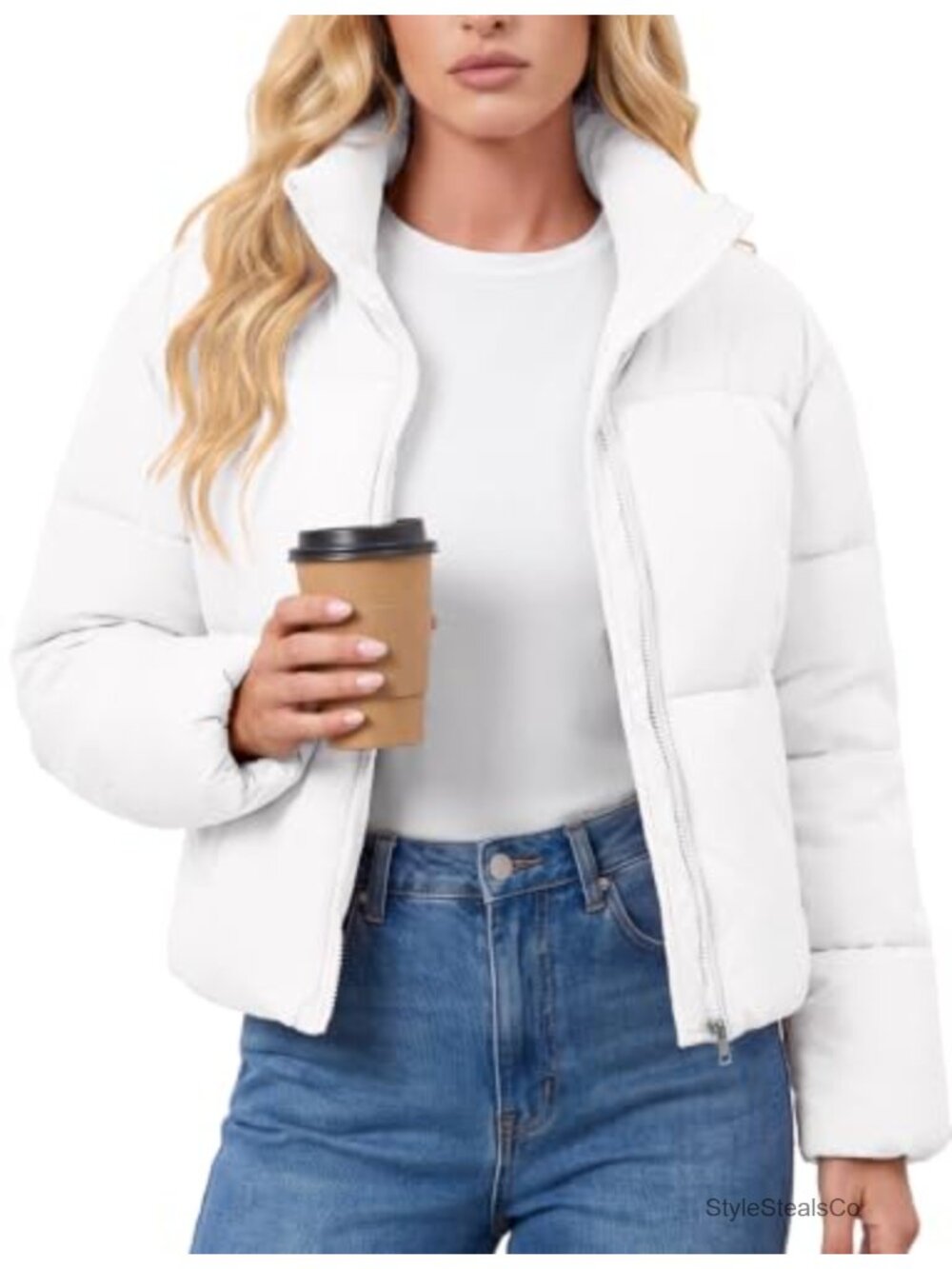 ASPO Women's Cropped Quilted Puffer Jacket Short Warm Winter Coat